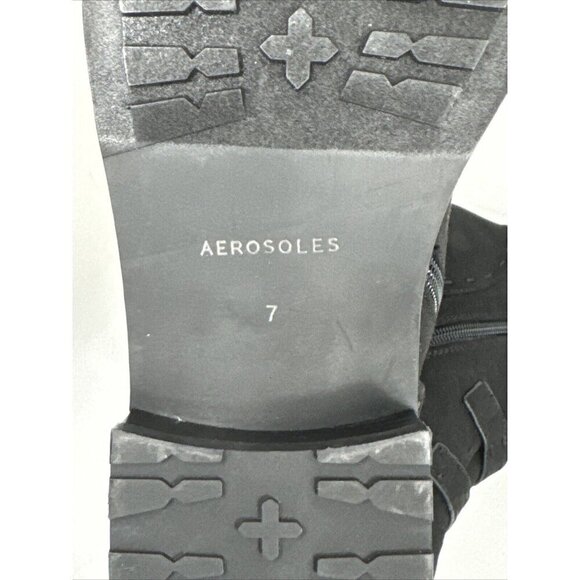 Aerosoles NWOB Arezzo Faux Suede Bootie 7M Black Buckles Lug Low Block  Heel - Picture 13 of 14